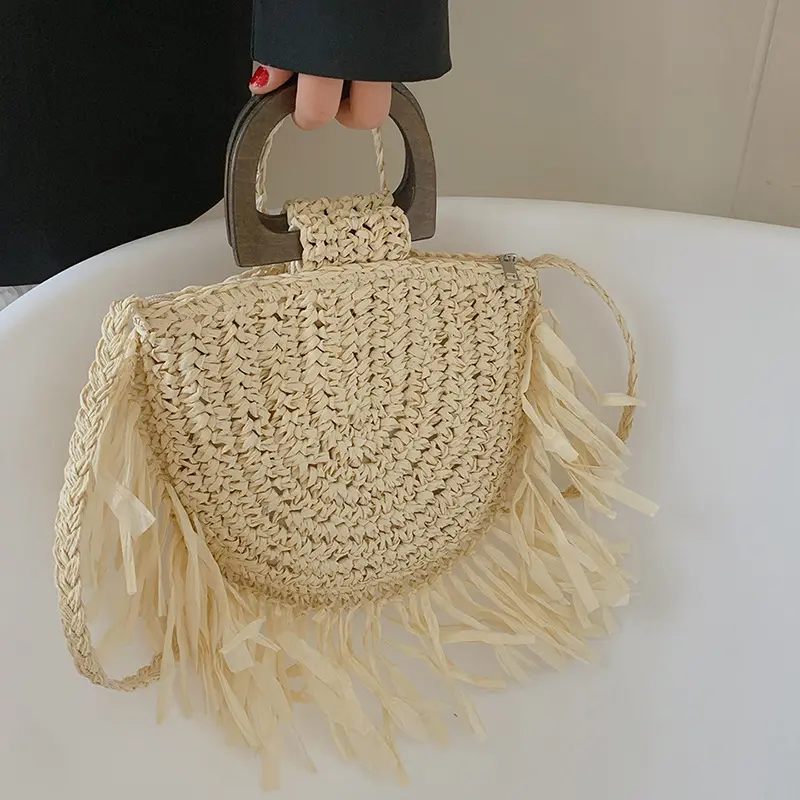 Fashion Straw Woven Shoulder Messenger Bags Women's Saddle Designer Luxury Crossbody Bag Summer Beach Female Tassel Handbag