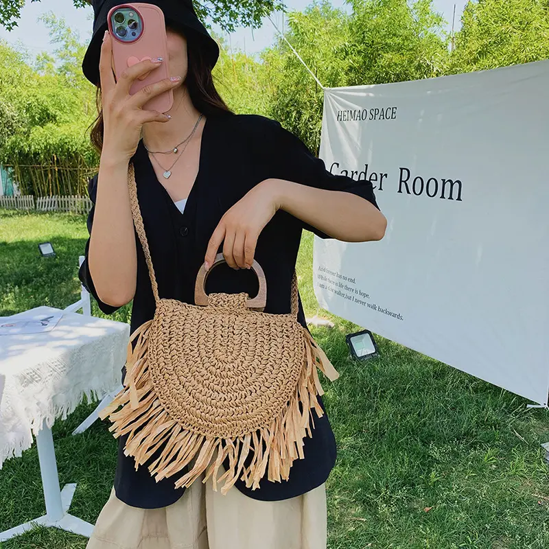 Fashion Straw Woven Shoulder Messenger Bags Women's Saddle Designer Luxury Crossbody Bag Summer Beach Female Tassel Handbag