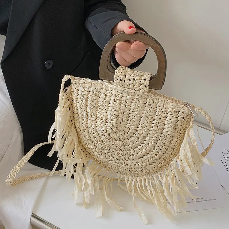 Fashion Straw Woven Shoulder Messenger Bags Women's Saddle Designer Luxury Crossbody Bag Summer Beach Female Tassel Handbag