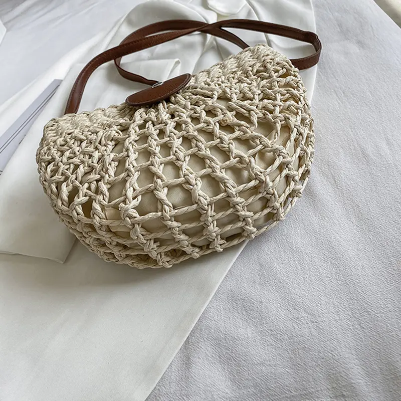 Fashion Straw Shoulder Messenger Bags Women's Hollow Designer Luxury Woven Bucket Bag Summer Beach Crossbody Bag Female Handbag