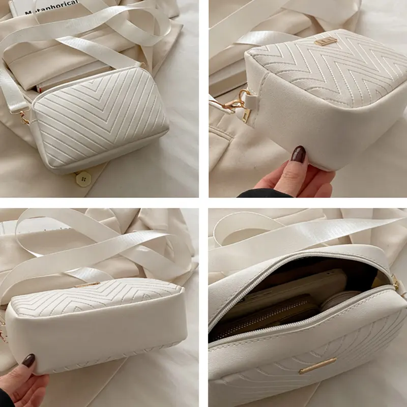 Women's Minimalist Crossbody Bag - PU with Metal Accents,Detachable & Adjustable Strap,Lightweight for Daily Use