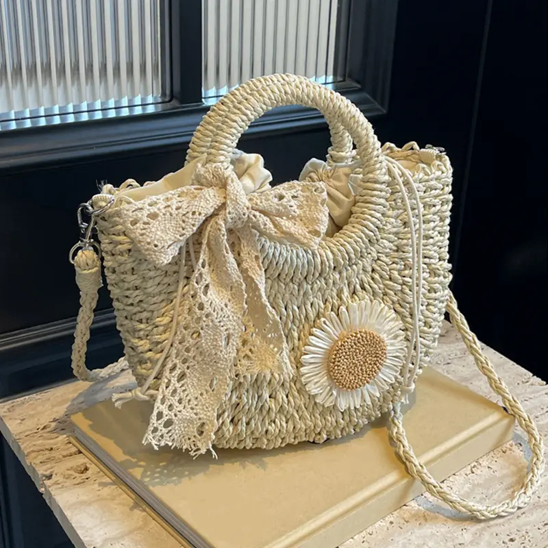 Handwoven Straw Rattan Half-Moon Beach Handbag Small Women Summer Hollow Out Crossbody Shoulder Bag