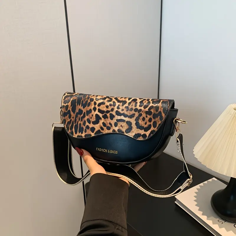 Vintage Leopard Style Crossbody Bag, Small Crossbody Bag, Synthetic Leather Perfect for Outdoor Streetwear and Holiday Gifts