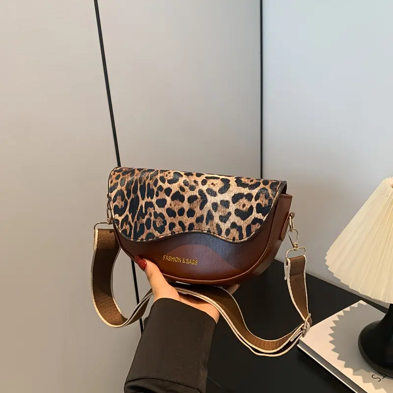 Vintage Leopard Style Crossbody Bag, Small Crossbody Bag, Synthetic Leather Perfect for Outdoor Streetwear and Holiday Gifts