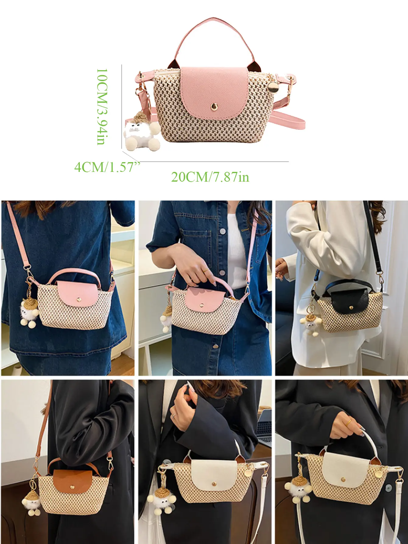 Intitals Customized StyleLady Straw Crossbody Bag with Pendant Summer Tourism Beach Vacation New All Match Shoulder Handbag
