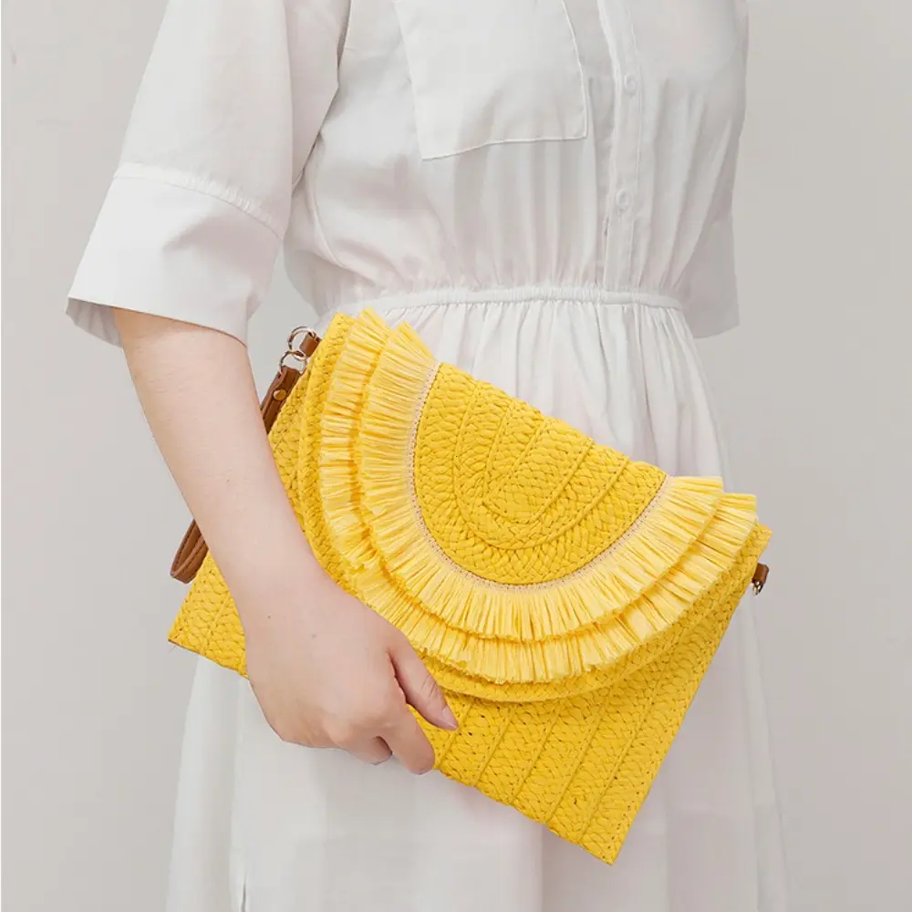 Raffia Straw Weaven Bags Fashion Ladies Wrist Clutches Summer Women Shoulder Crossbody Bags Handmade Handbags Purse Beach Bag