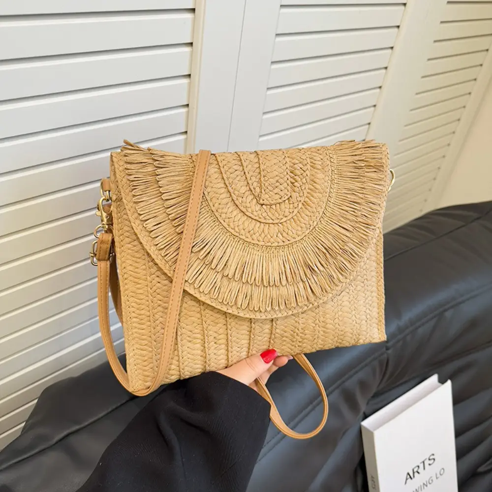 Raffia Straw Weaven Bags Fashion Ladies Wrist Clutches Summer Women Shoulder Crossbody Bags Handmade Handbags Purse Beach Bag