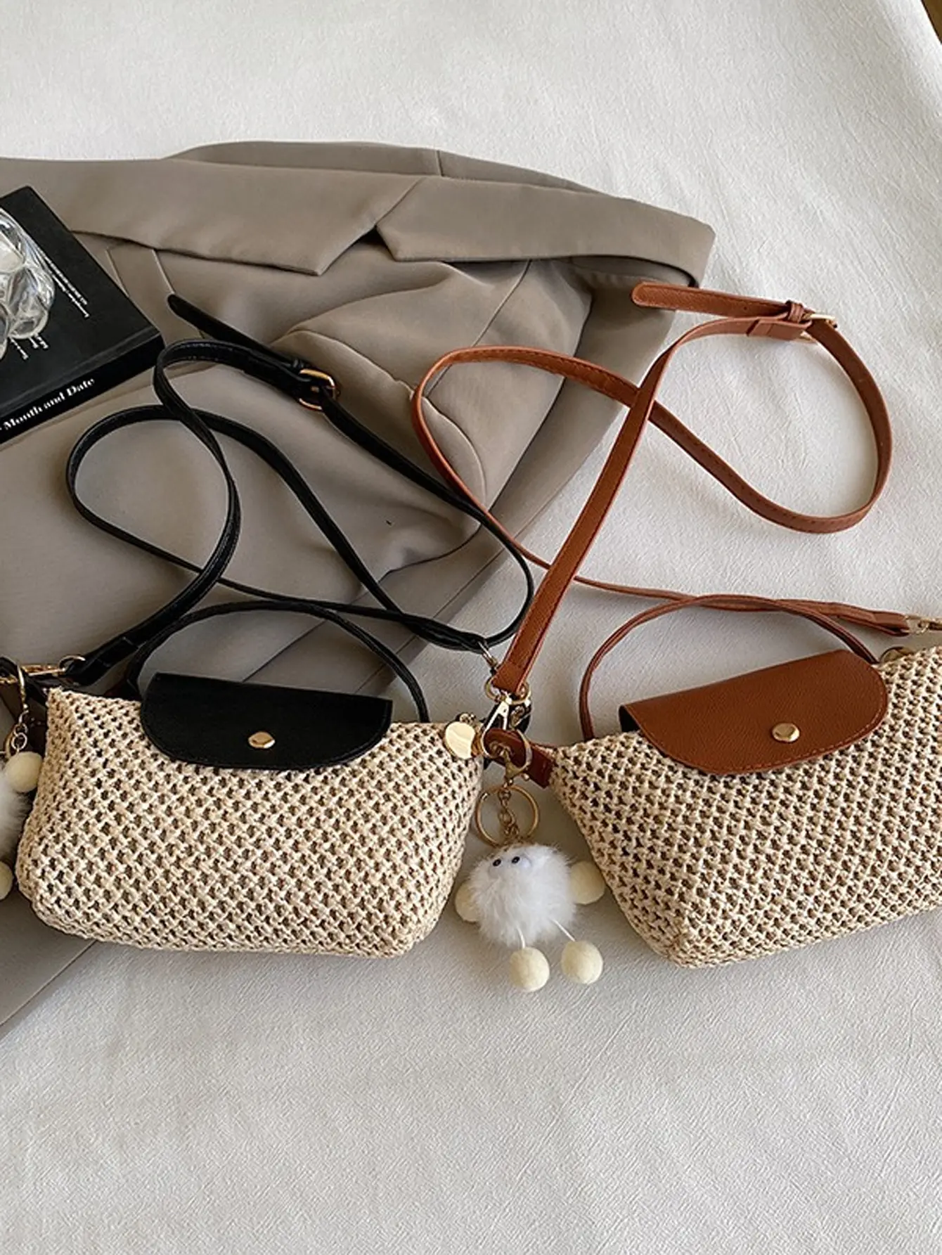 Intitals Customized StyleLady Straw Crossbody Bag with Pendant Summer Tourism Beach Vacation New All Match Shoulder Handbag