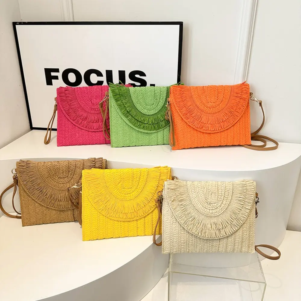 Raffia Straw Weaven Bags Fashion Ladies Wrist Clutches Summer Women Shoulder Crossbody Bags Handmade Handbags Purse Beach Bag