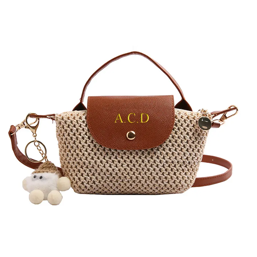 Intitals Customized StyleLady Straw Crossbody Bag with Pendant Summer Tourism Beach Vacation New All Match Shoulder Handbag