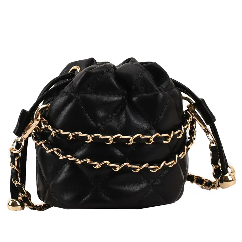 Chic Mini Bucket Bag for Women Summer 2024 New Solid Chain Crossbody Bags Exquisite Versatile Girls One Shoulder Card Pack Purse