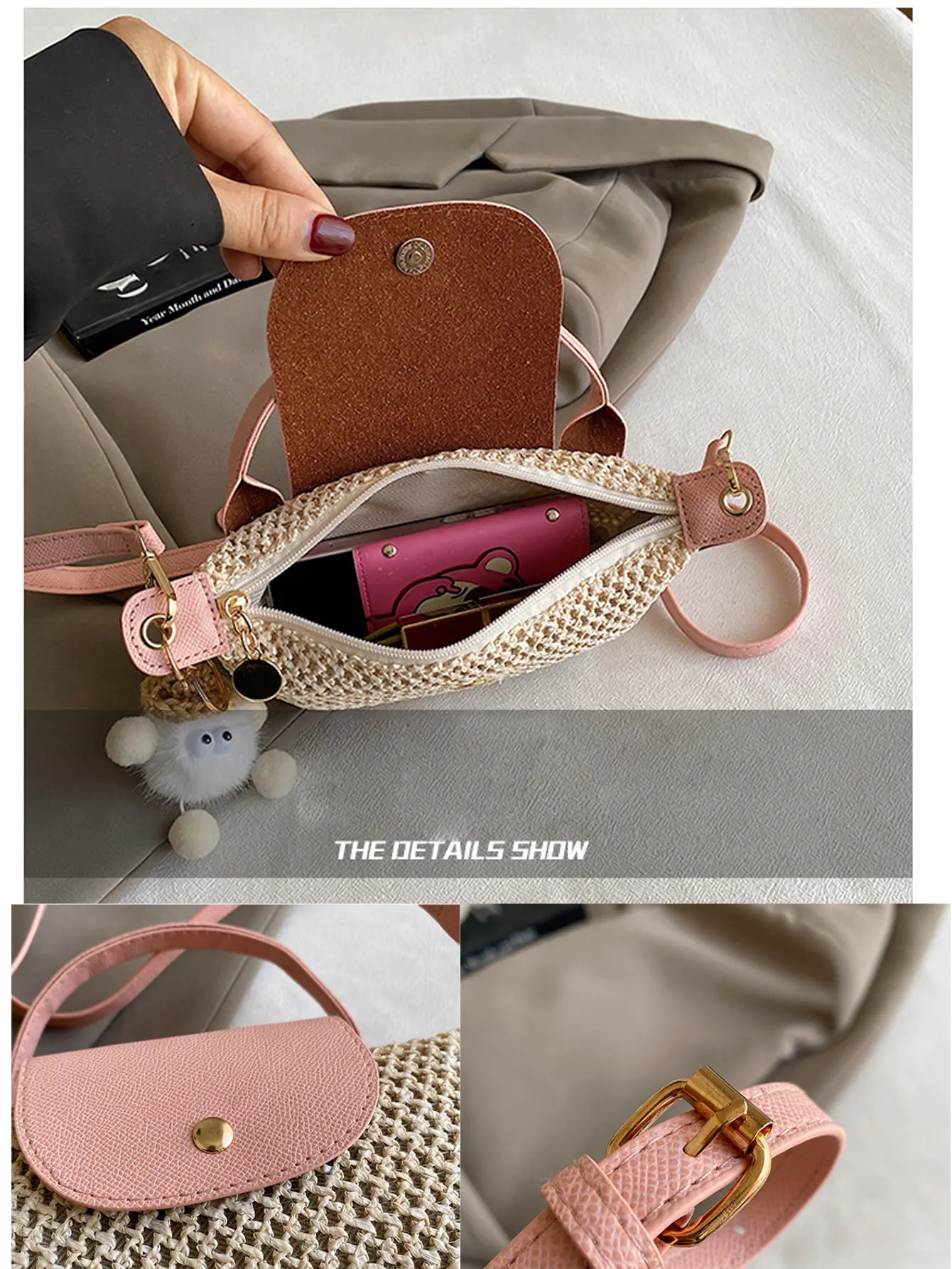 Intitals Customized StyleLady Straw Crossbody Bag with Pendant Summer Tourism Beach Vacation New All Match Shoulder Handbag