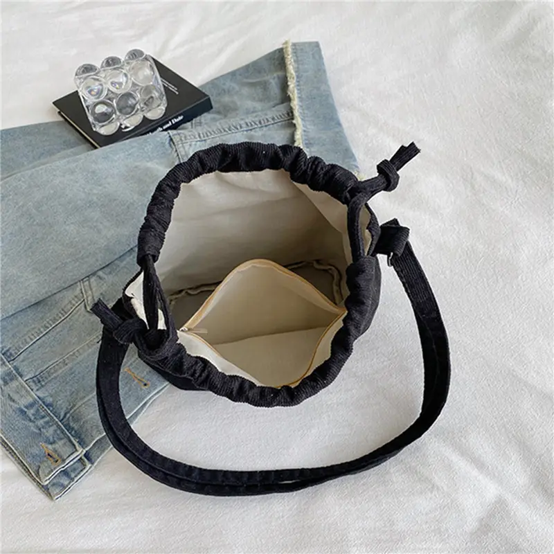 Korean Version Cross Body Bag Women Pleated Drawstring Pocket Opening Nylon Shoulder Satchel Fashionable Niche Casual