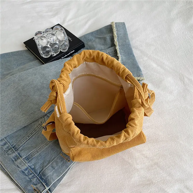 Korean Version Cross Body Bag Women Pleated Drawstring Pocket Opening Nylon Shoulder Satchel Fashionable Niche Casual