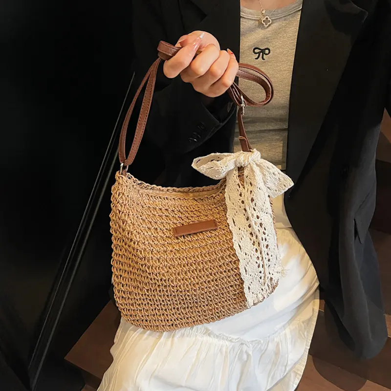 Ladies Fashion Summer Straw Crossbody Bag Women Beach Holiday Shopping Woven Shoulder Handbag Purses For Women Bags