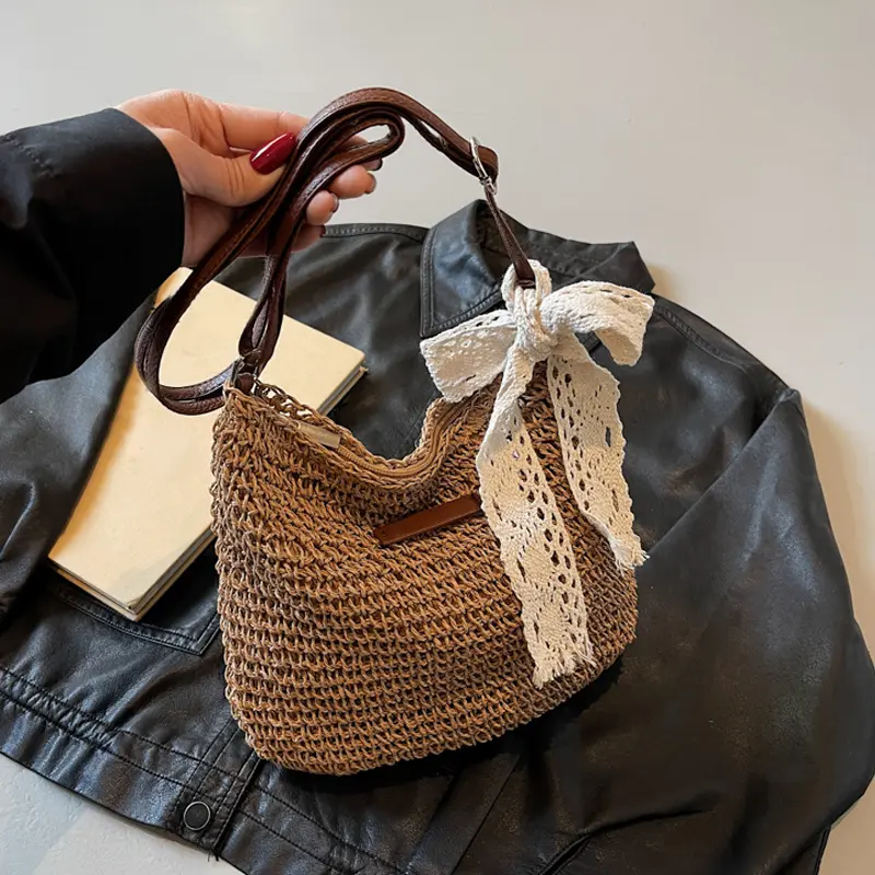 Ladies Fashion Summer Straw Crossbody Bag Women Beach Holiday Shopping Woven Shoulder Handbag Purses For Women Bags