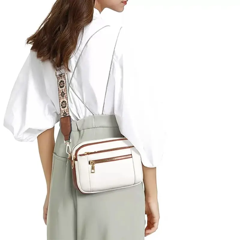 Ladies' Small Square Bag Two-tone Leather Crossbody Bag Large-capacity PU Crossbody Wallet Multi-functional Small Square Bag