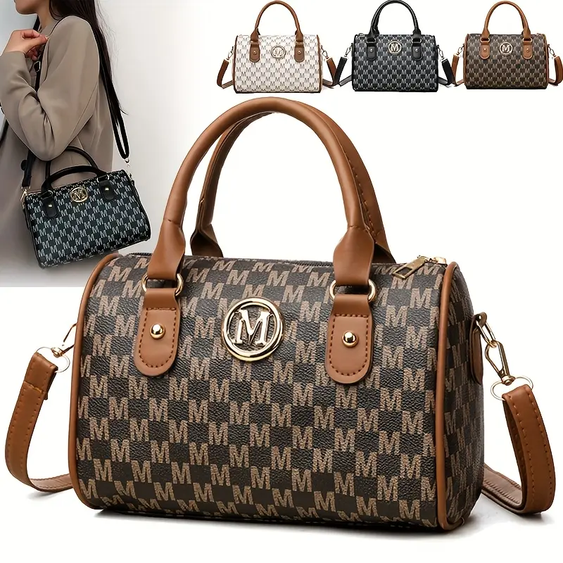 Women's Small Shoulder Crossbody Bag with Golden "M" Design, Synthetic Faux Leather Purse for Work, Travel, Parties & Gifts