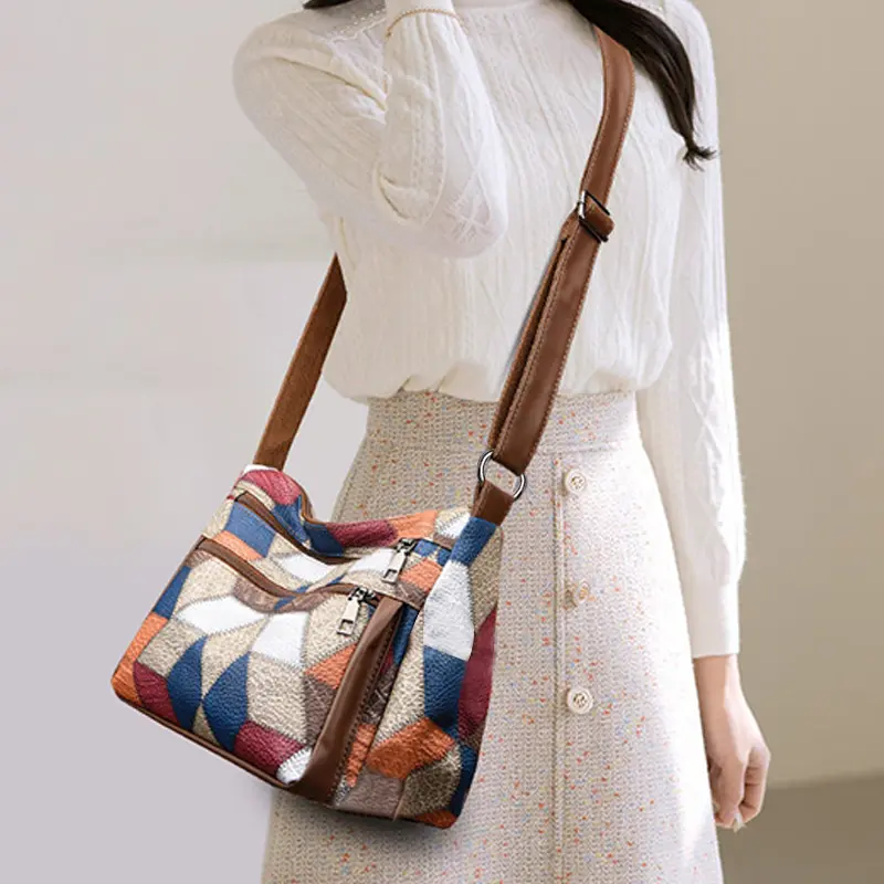 Women's multi-layer fashion commuter soft leather crossbody bag with shoulder strap