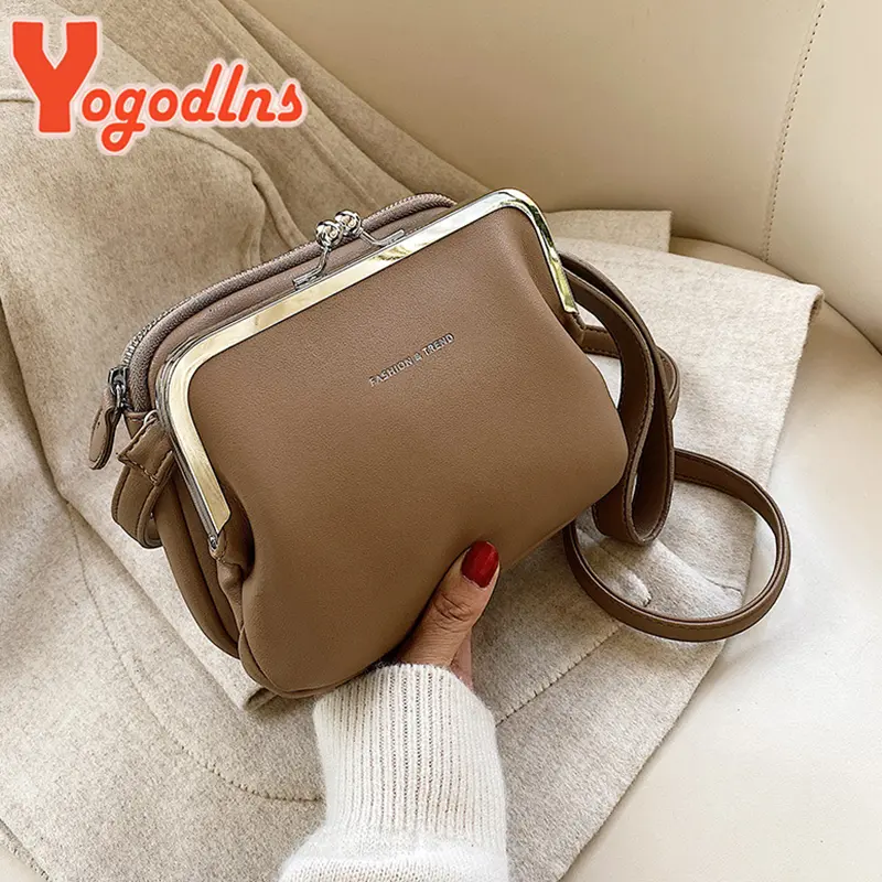 Yogodlns Simple Solid Color Shoulder Bag Female PU Leather Crossbody Bag Fashion New Clip Messenger Bag Lady Handbag New Purse