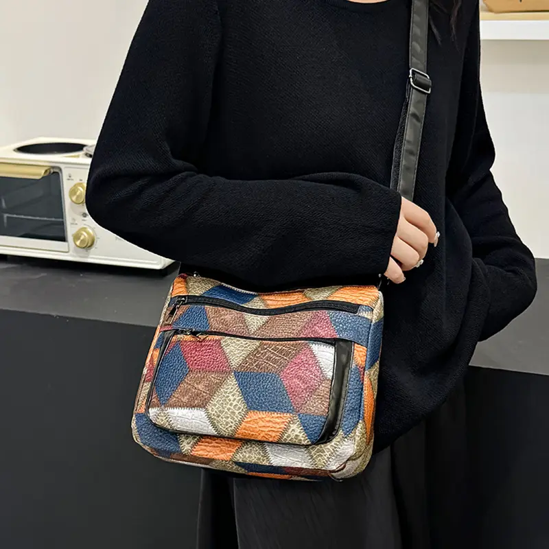 Women's multi-layer fashion commuter soft leather crossbody bag with shoulder strap