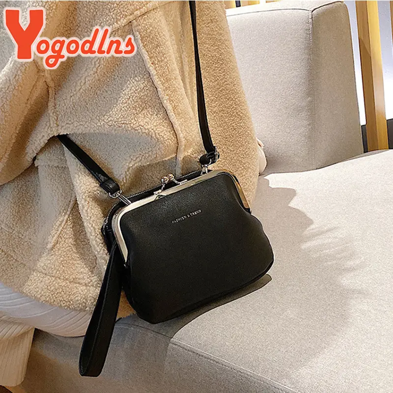Yogodlns Simple Solid Color Shoulder Bag Female PU Leather Crossbody Bag Fashion New Clip Messenger Bag Lady Handbag New Purse