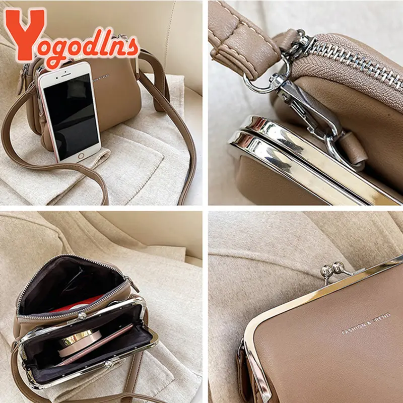 Yogodlns Simple Solid Color Shoulder Bag Female PU Leather Crossbody Bag Fashion New Clip Messenger Bag Lady Handbag New Purse