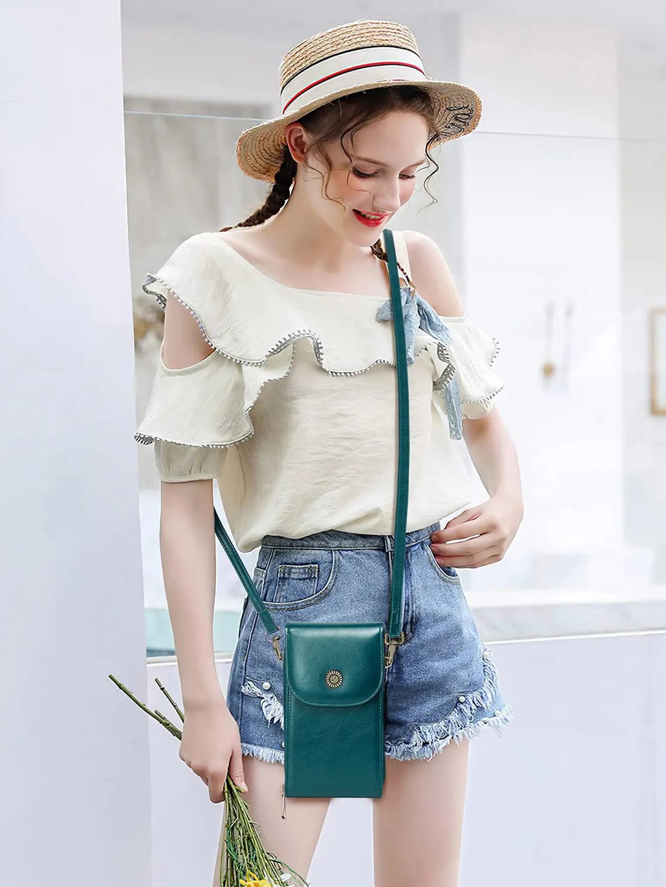 Retro RFID Shielded PU Oil Wax Leather Crossbody Phone Bag, Women's Large Capacity Wallet with Credit Card Slot