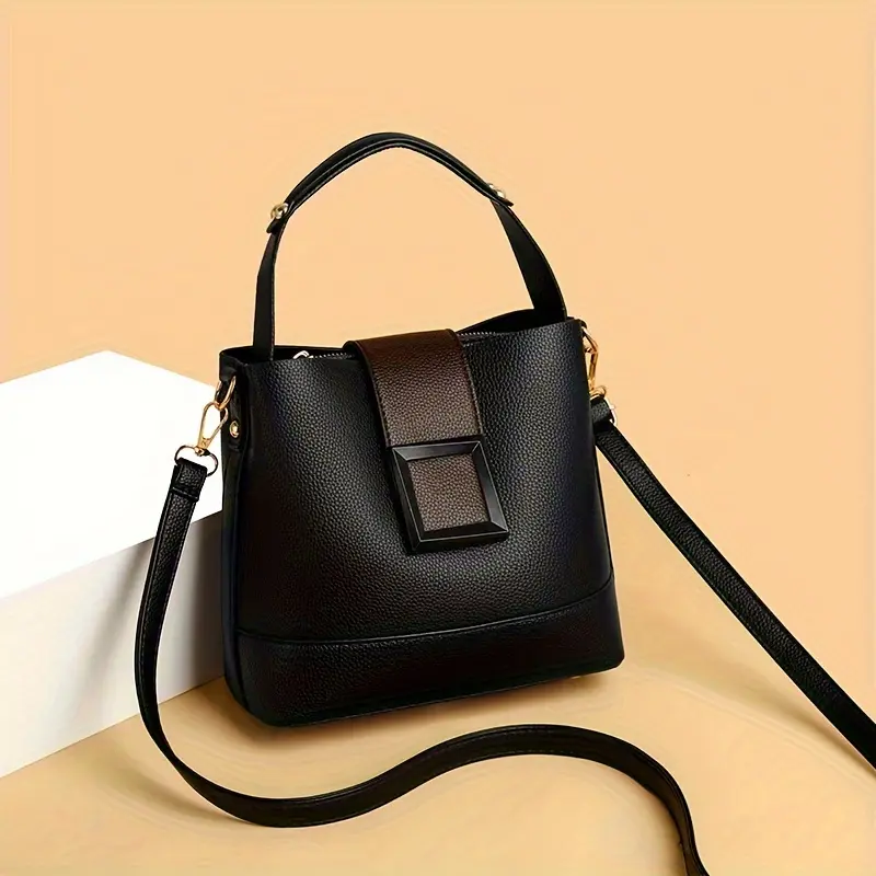 Simple Bucket Bag, Trendy Top Handle Purse, Women's Fashion Hanbag Shoulder Bag,