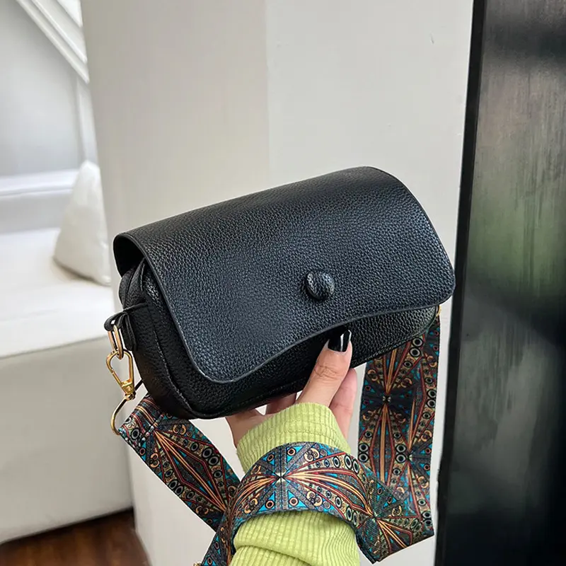 Comfortable PU Leather Wide Strap Crossbody Bags, Casual Flap Women's Shoulder Bag For Gifts, Designer Small Handbags And Purses