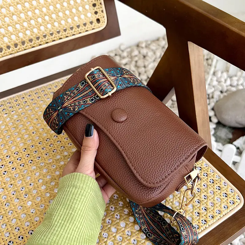 Comfortable PU Leather Wide Strap Crossbody Bags, Casual Flap Women's Shoulder Bag For Gifts, Designer Small Handbags And Purses