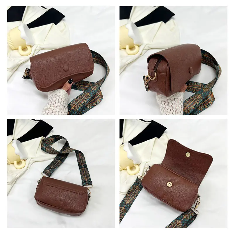 Comfortable PU Leather Wide Strap Crossbody Bags, Casual Flap Women's Shoulder Bag For Gifts, Designer Small Handbags And Purses