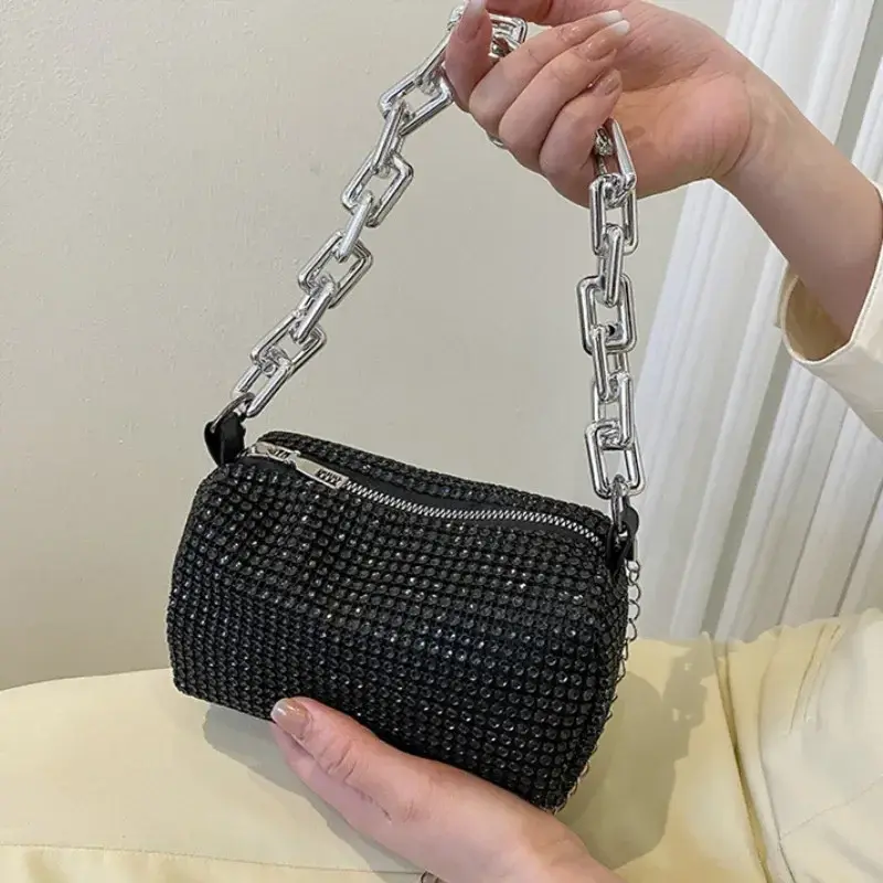 Allover Rhinestone Bucket Bag, Glitter Chain Prom Purse, Women's Mini Crossbody Bag