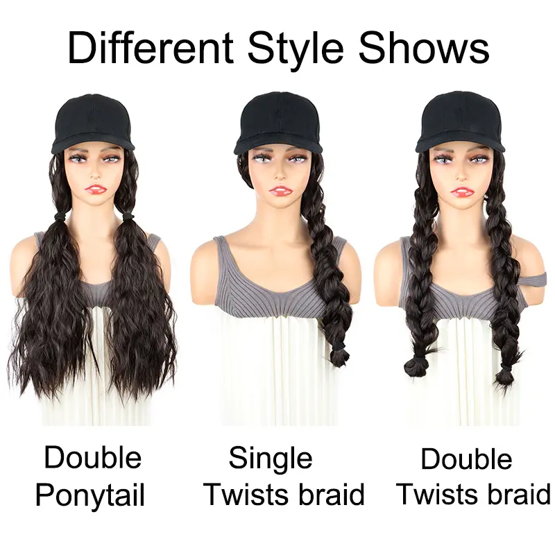 24Inch Synthetic Long Kinky Curly Wigs Baseball Cap Hat Adjustable One-piece Wigs for Women