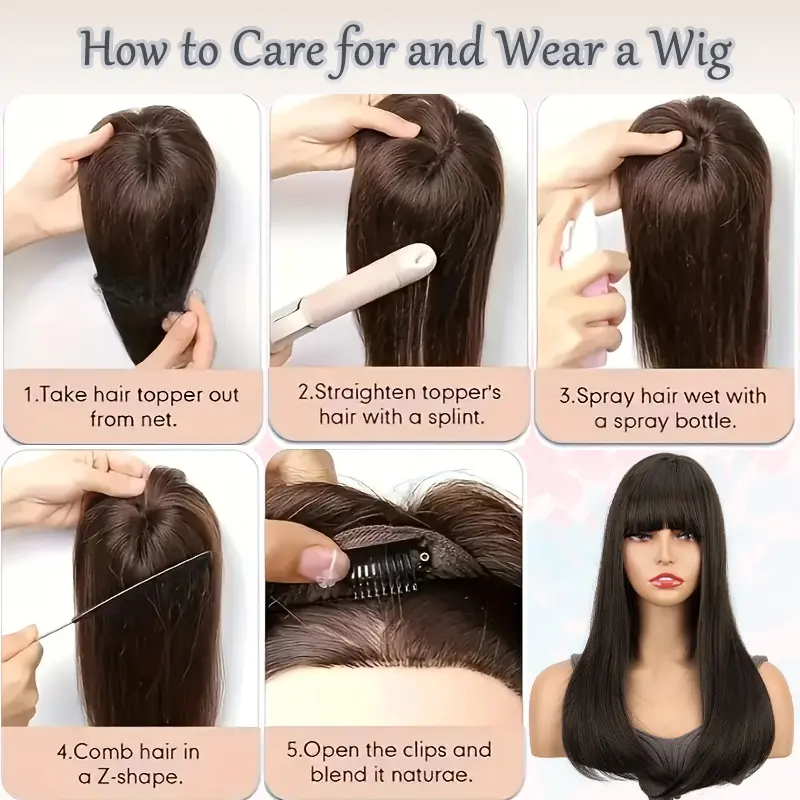Synthetic Hair Topper With Bangs Hair Clip 360° 3D Cover Hair Toppers for Women Fluffy Toppers Hair Pieces