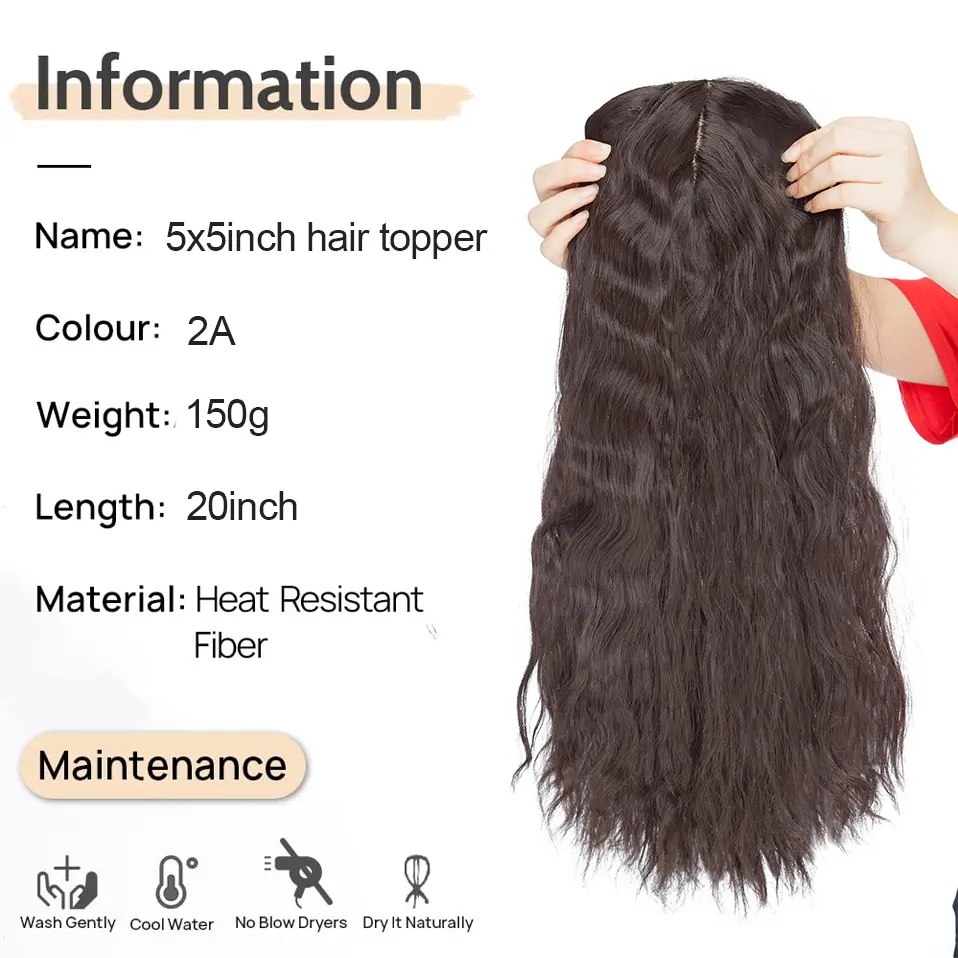 Benehair Synthetic 3 Clips In Hair Toppers With Bangs 5''x5'' Big Base Cover Thinning Hair Piece Women Hair Extensions 20inch