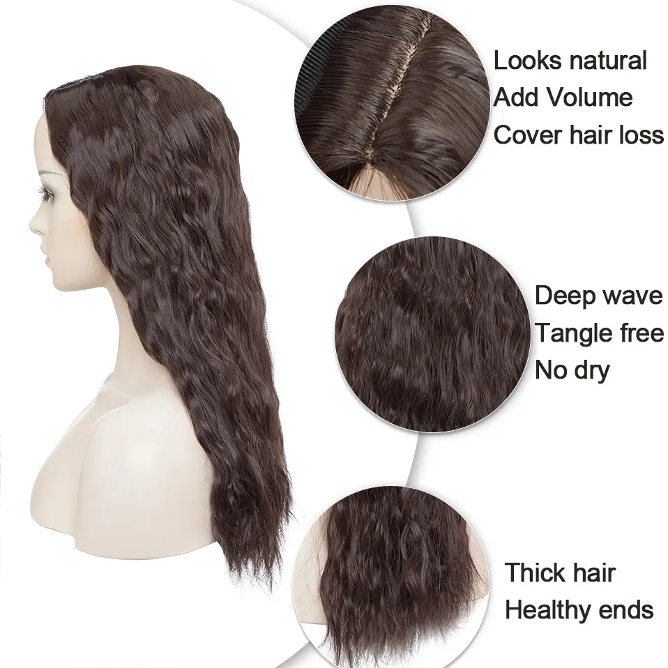 Benehair Synthetic 3 Clips In Hair Toppers With Bangs 5''x5'' Big Base Cover Thinning Hair Piece Women Hair Extensions 20inch