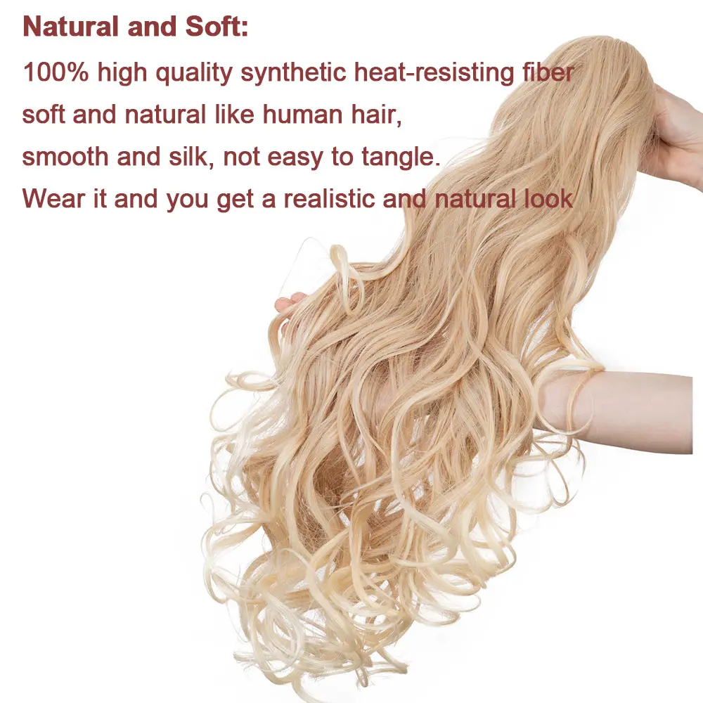 Benehair Claw Clip Ponytail Extension 24" Clip in Wavy Ponytail Hair Extensions Long Pony Tails for Women Synthetic Hairpiece