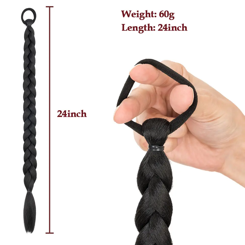 Benehair 24inch Long Braid Ponytail Extension with Elastic Tie Braid Hair Natural Soft Synthetic Hairpieces for Women Daily Wear