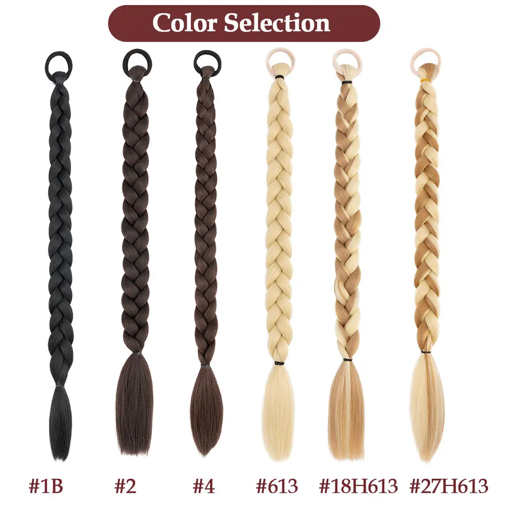 Benehair 24inch Long Braid Ponytail Extension with Elastic Tie Braid Hair Natural Soft Synthetic Hairpieces for Women Daily Wear