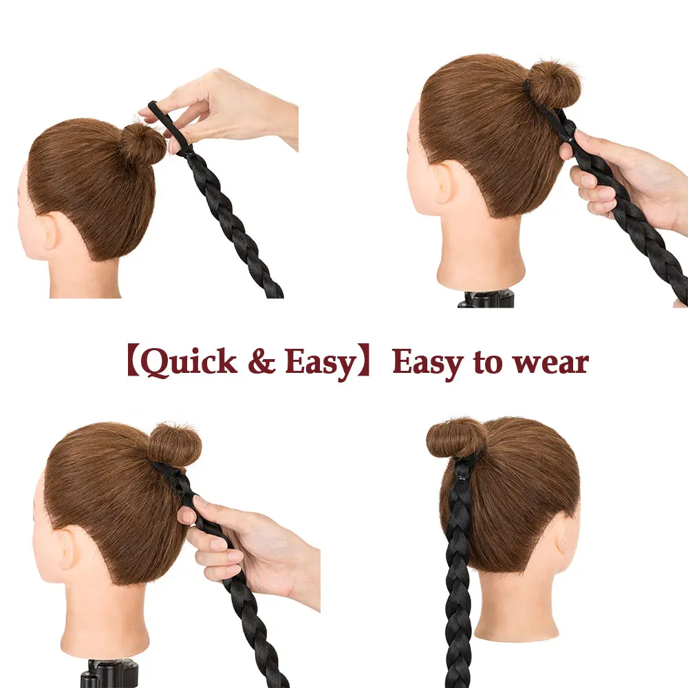 Benehair 24inch Long Braid Ponytail Extension with Elastic Tie Braid Hair Natural Soft Synthetic Hairpieces for Women Daily Wear