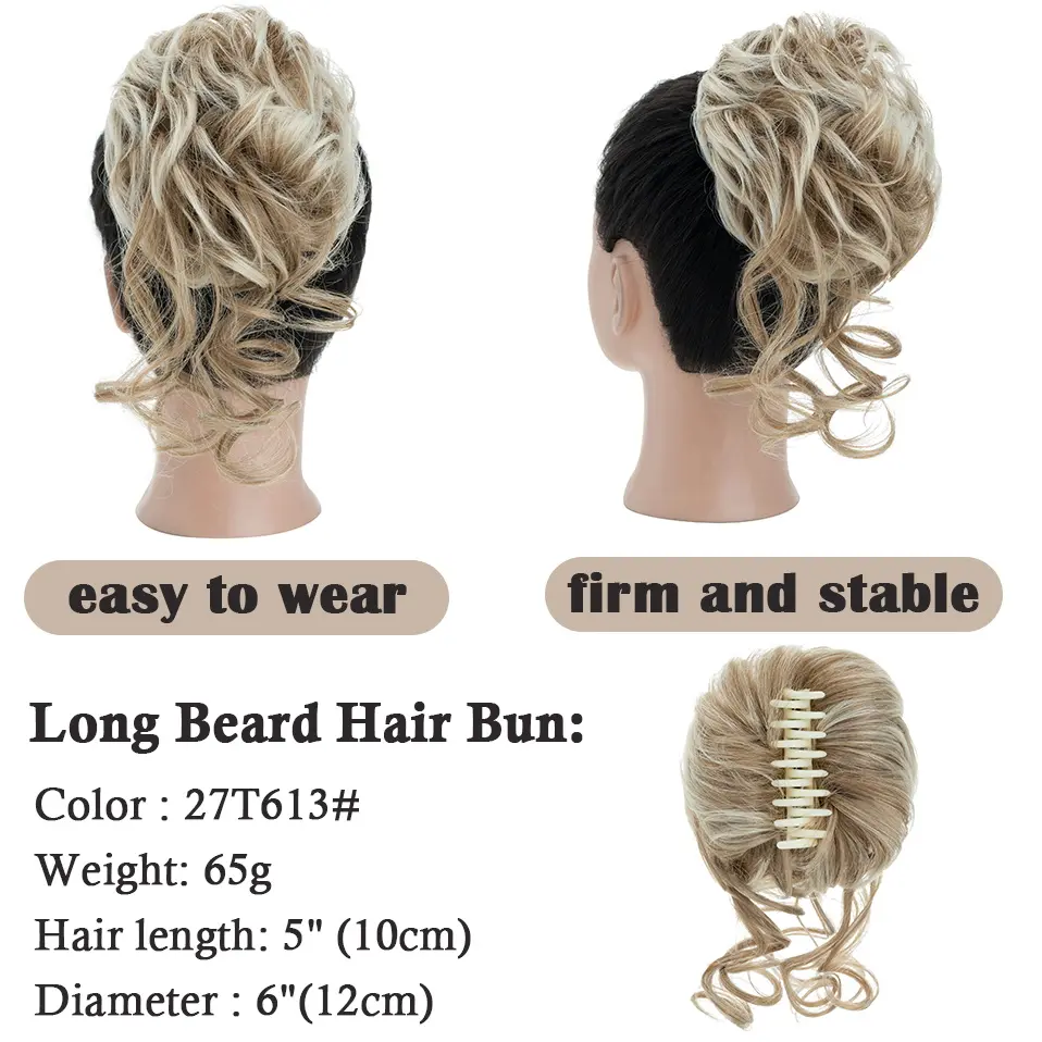 Synthetic Messy Bun Hair Piece Claw Clip Curly Wavy Hair Bun Tousled Updo Hair Extensions Scrunchie Long Beard Chignon for Women