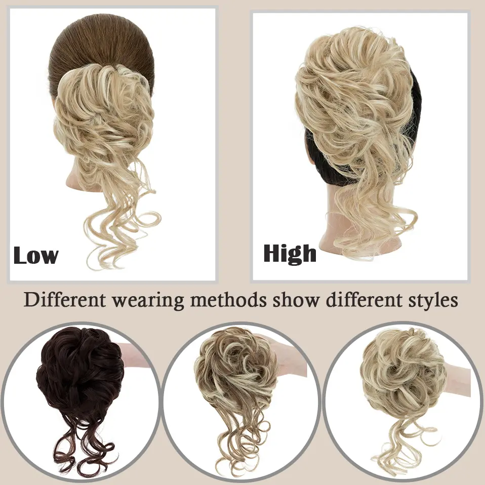 Benehair Synthetic Claw Chignon Women Messy Curly Fluffy Hair Bun Clip In Ponytail Hair Extensions Natural False Hairpieces 65g