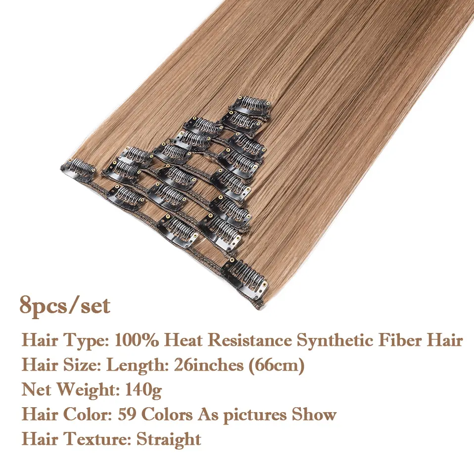 Clip in Hair Extensions 26'' Straight Hairpieces 8Pcs/Set Heat Resistant Synthetic Full Head Clip in Hair Extension for Women