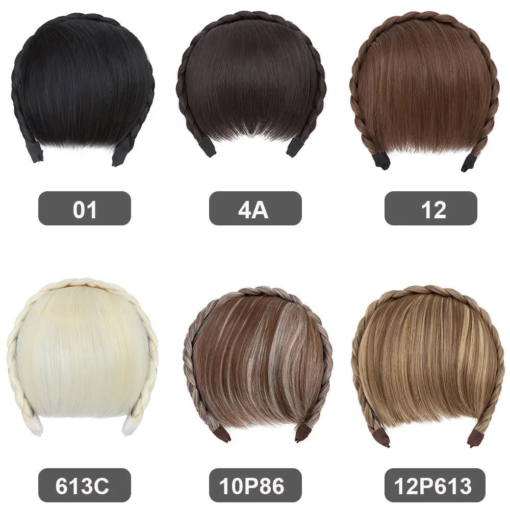Benehair Braid Headband Synthetic Hair Fringe Headband with Bangs Hairpieces Instant Hair Bangs for Daily Wear Women Girls