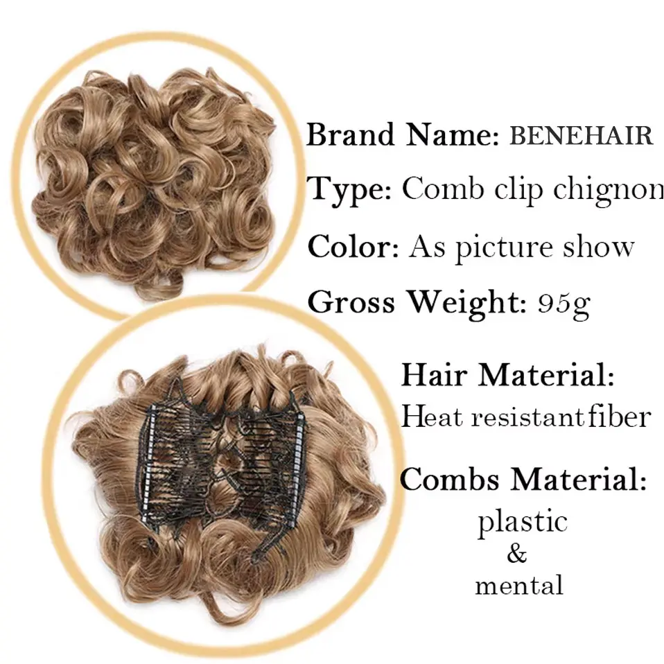 BENEHAIR Chignon Hairpiece Curly Buns Hair Extensions Scrunchie Updo Synthetic Combs in Ponytail Messy Bun Hair Piece for Women
