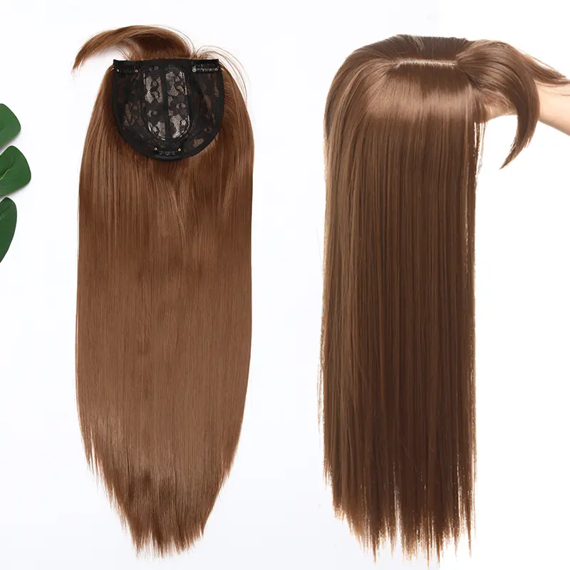 BENEHAIR Topper Hair Wig With Bangs Clip In Hair Extensions Long Straight Clip In Toupee Fake Hair Synthetic Hairpiece For Women