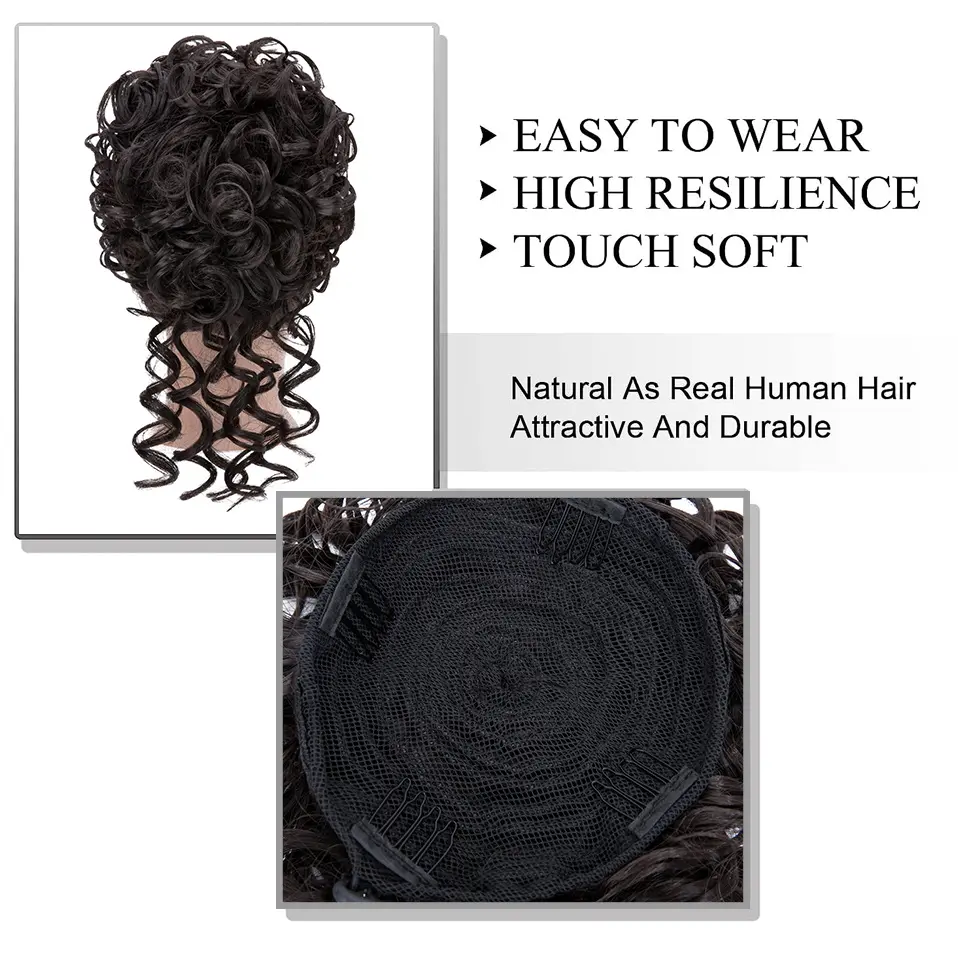Benehair Messy Curly Hair Bun Scrunchies Extensions Synthetic Drawstring Ponytail 90g Wave Large Bun Updo Hair Pieces For Women