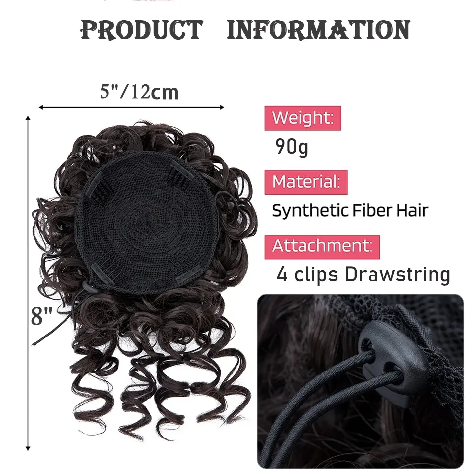 Benehair Messy Curly Hair Bun Scrunchies Extensions Synthetic Drawstring Ponytail 90g Wave Large Bun Updo Hair Pieces For Women