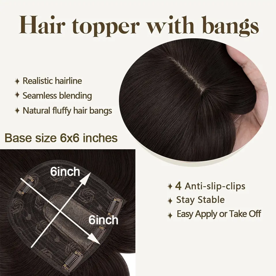 Benehair Hair Toppers for Women 18'' Striaght Topper Hair with Bangs for Thinning Hair Synthetic Hairpieces Bangs Hair Extension